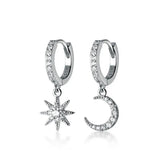 S925 Sterling Silver Asymmetric Diamond Star Hoop Earrings
