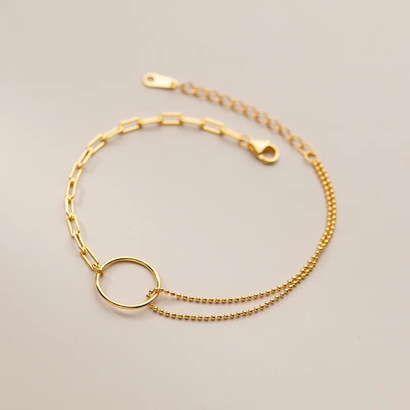 S925 Silver Bracelet Geometric Charms Bangle Asymmetrical DIY Jewelry