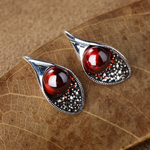 S925 Silver Garnet Calla Flower Earrings