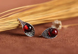 S925 Silver Garnet Calla Flower Earrings
