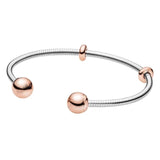 S925 Sterling Silver Bracelet Heart T-Bar Snake Bangle