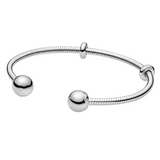 S925 Sterling Silver Bracelet Heart T-Bar Snake Bangle