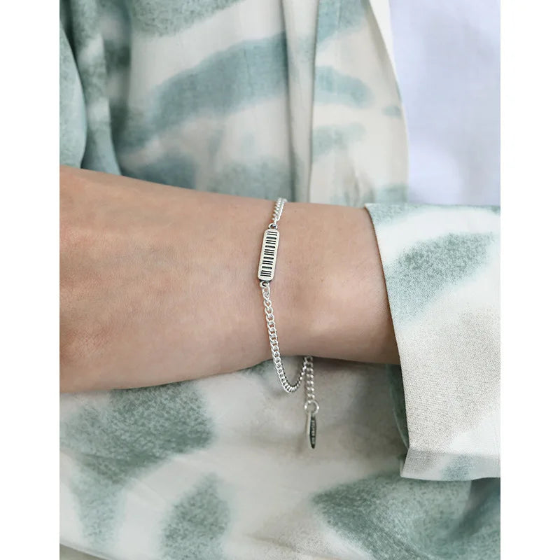 S925 Silver Bracelet Geometric Square Chain Vintage Style