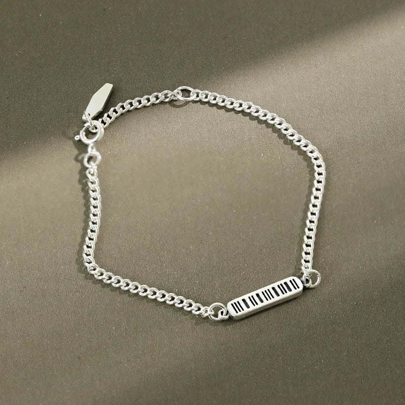 S925 Silver Bracelet Geometric Square Chain Vintage Style