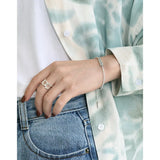 S925 Silver Bracelet Geometric Square Chain Vintage Style