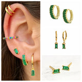 S925 Sterling Silver CZ Green Zircon Stud Earrings