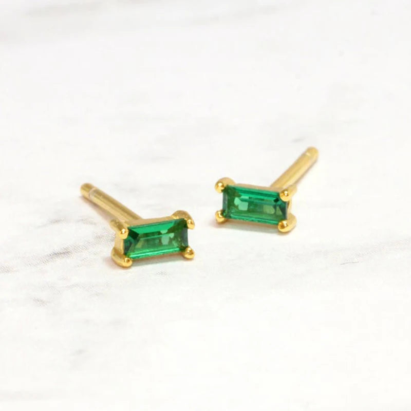S925 Sterling Silver CZ Green Zircon Stud Earrings