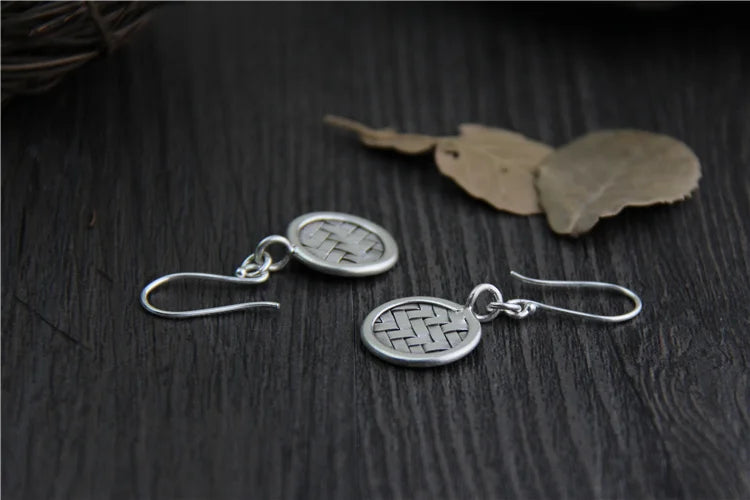 Vintage Thai Silver Round Earrings Women 925 Sterling Silver