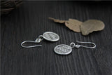 Vintage Thai Silver Round Earrings Women 925 Sterling Silver