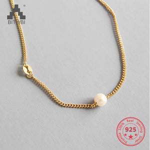 S925 Sterling Silver Freshwater Pearl Clavicle Chain Necklace