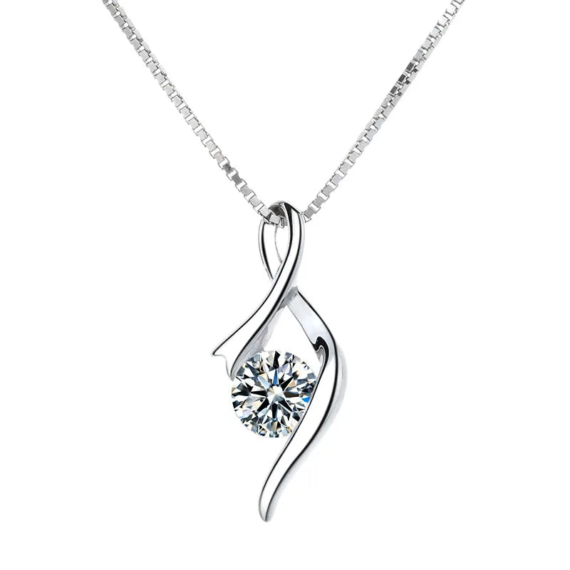 S925 Sterling Silver Heart Pendant Necklace with Diamond Zircon