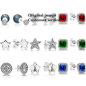 S925 Sterling Silver Green Red Zircon Starfish Daisy Earrings