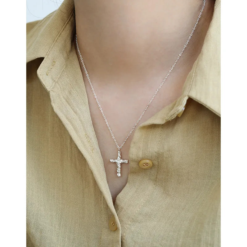 S925 Sterling Silver Necklace Cross Pendant Ladies Jewelry