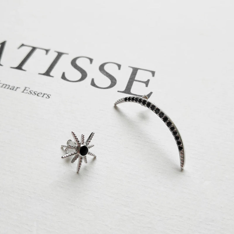 S925 Silver Star Moon Zircon Earrings