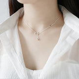 S925 Sterling Silver Fresh And kitten and bell Necklace Silver Jewelry