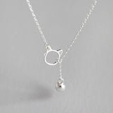 S925 Sterling Silver Fresh And kitten and bell Necklace Silver Jewelry