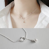 S925 Sterling Silver Fresh And kitten and bell Necklace Silver Jewelry