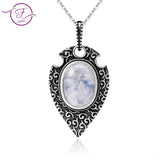 S925 Sterling Silver Necklace Pendant Natural Moonstone Retro Bohemian Style