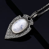 S925 Sterling Silver Necklace Pendant Natural Moonstone Retro Bohemian Style