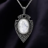 S925 Sterling Silver Necklace Pendant Natural Moonstone Retro Bohemian Style