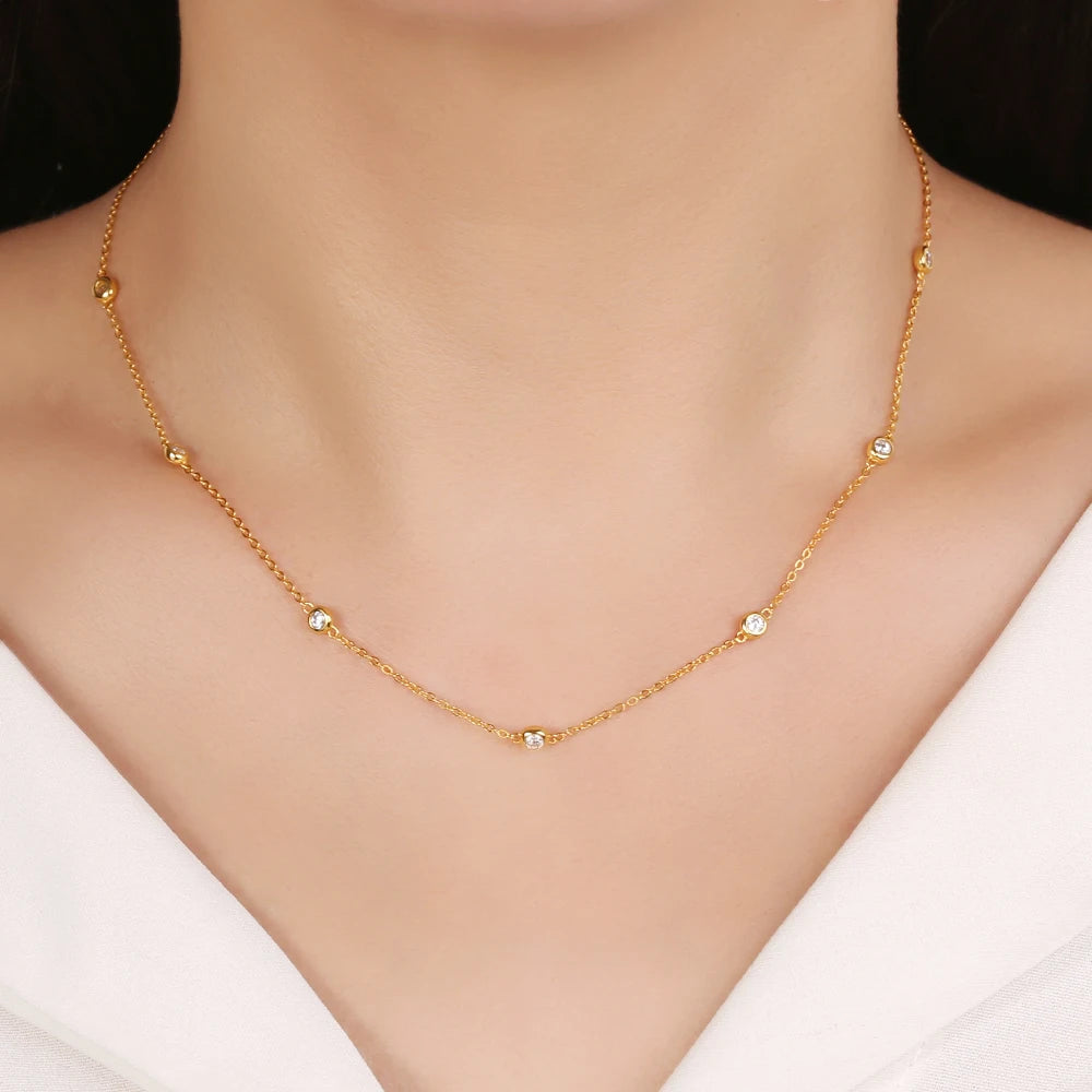 S925 Sterling Silver Zircon Bead Necklace for Women
