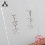 S925 Silver Stars Stud Earrings CZ Romantic Jewelry