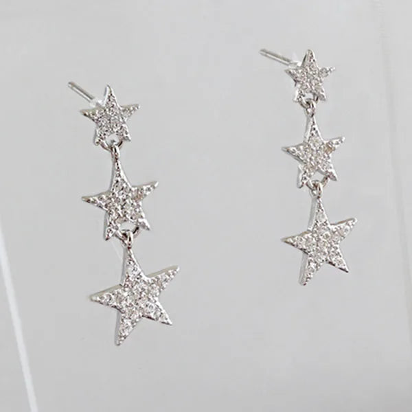 S925 Silver Stars Stud Earrings CZ Romantic Jewelry