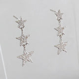 S925 Silver Stars Stud Earrings CZ Romantic Jewelry