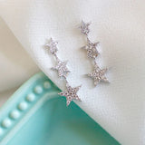 S925 Silver Stars Stud Earrings CZ Romantic Jewelry