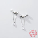 S925 Sterling Silver Stud Earrings Fresh Diamond Pearl Tassel Ear Jewelry