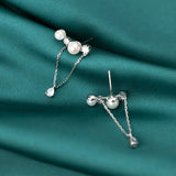 S925 Sterling Silver Stud Earrings Fresh Diamond Pearl Tassel Ear Jewelry