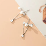 S925 Sterling Silver Stud Earrings Fresh Diamond Pearl Tassel Ear Jewelry
