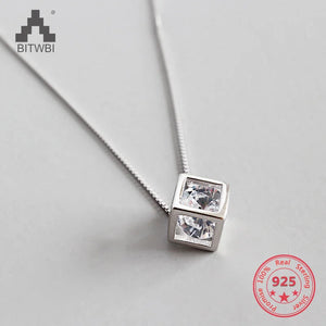S925 Sterling Silver Hollow Cube Zircon Necklace