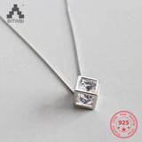 S925 Sterling Silver Hollow Cube Zircon Necklace