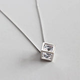 S925 Sterling Silver Hollow Cube Zircon Necklace
