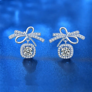 Sterling Silver Bow Mozanstone Earrings Sweet Romantic Gift