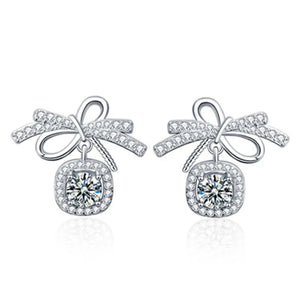 Sterling Silver Bow Mozanstone Earrings Sweet Romantic Gift