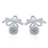Sterling Silver Bow Mozanstone Earrings Sweet Romantic Gift