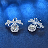 Sterling Silver Bow Mozanstone Earrings Sweet Romantic Gift