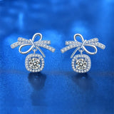 Sterling Silver Bow Mozanstone Earrings Sweet Romantic Gift