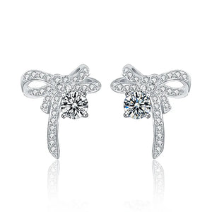 Bow Mozanstone Earrings Sterling Silver Women's Jewelry