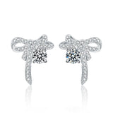 Bow Mozanstone Earrings Sterling Silver Women's Jewelry