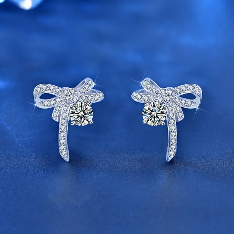 Bow Mozanstone Earrings Sterling Silver Women's Jewelry