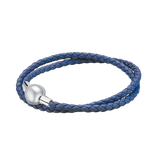 S925 Sterling Sliver Double Circle Leather Bracelet