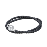 S925 Sterling Sliver Double Circle Leather Bracelet