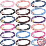 S925 Sterling Sliver Double Circle Leather Bracelet