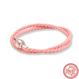 S925 Sterling Sliver Double Circle Leather Bracelet
