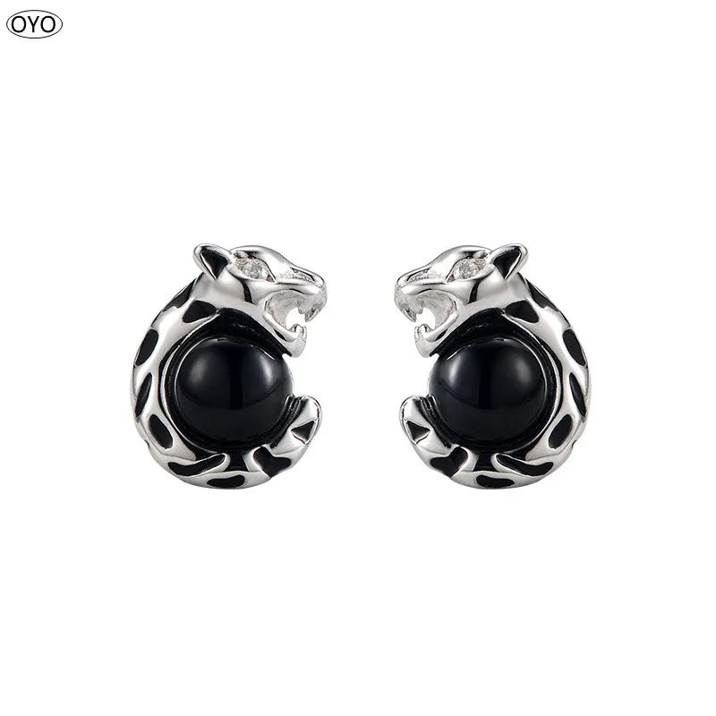 S925 Silver Agate Leopard Earrings