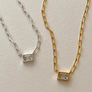 Rectangle Square Zircon Necklace, S925 Silver CZ Pendant