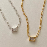 Rectangle Square Zircon Necklace, S925 Silver CZ Pendant